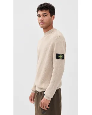 Stone Island リブ編みコットン クルーネックセーター Deserto メランジ - サムネイル4