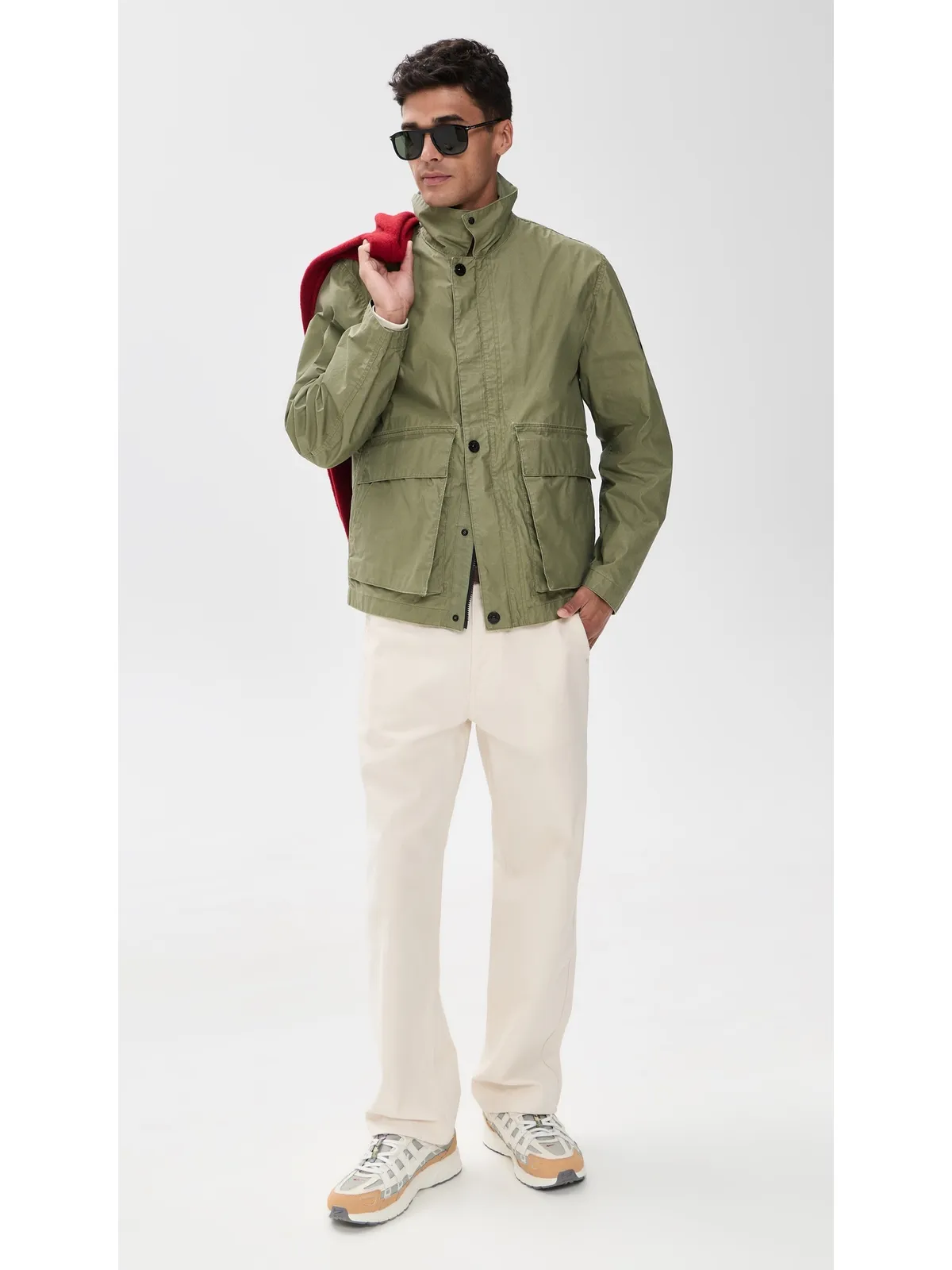 Stone Island キャンバス地コーチジャケット ミリタリーグリーン - 画像5
