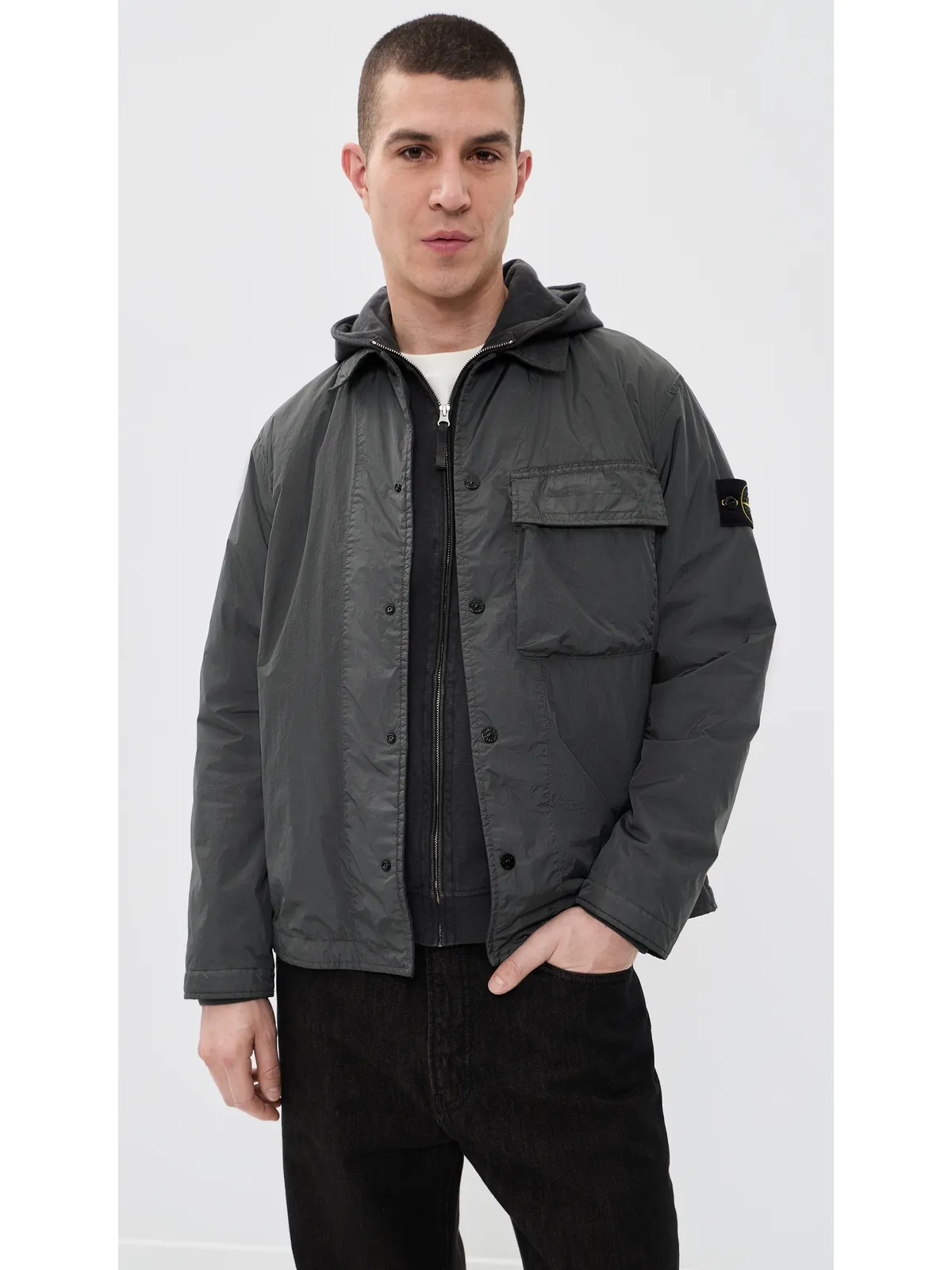 Stone Island ナイロンオーバーシャツ チャコール サイズ M - 画像2