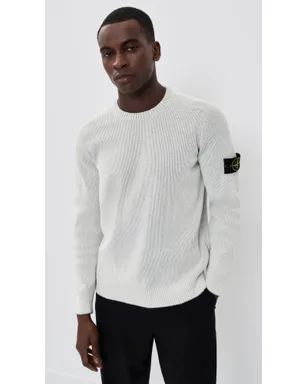 Stone Island コットン ブークレ セーター リブ編み メランジパールグレー - サムネイル2