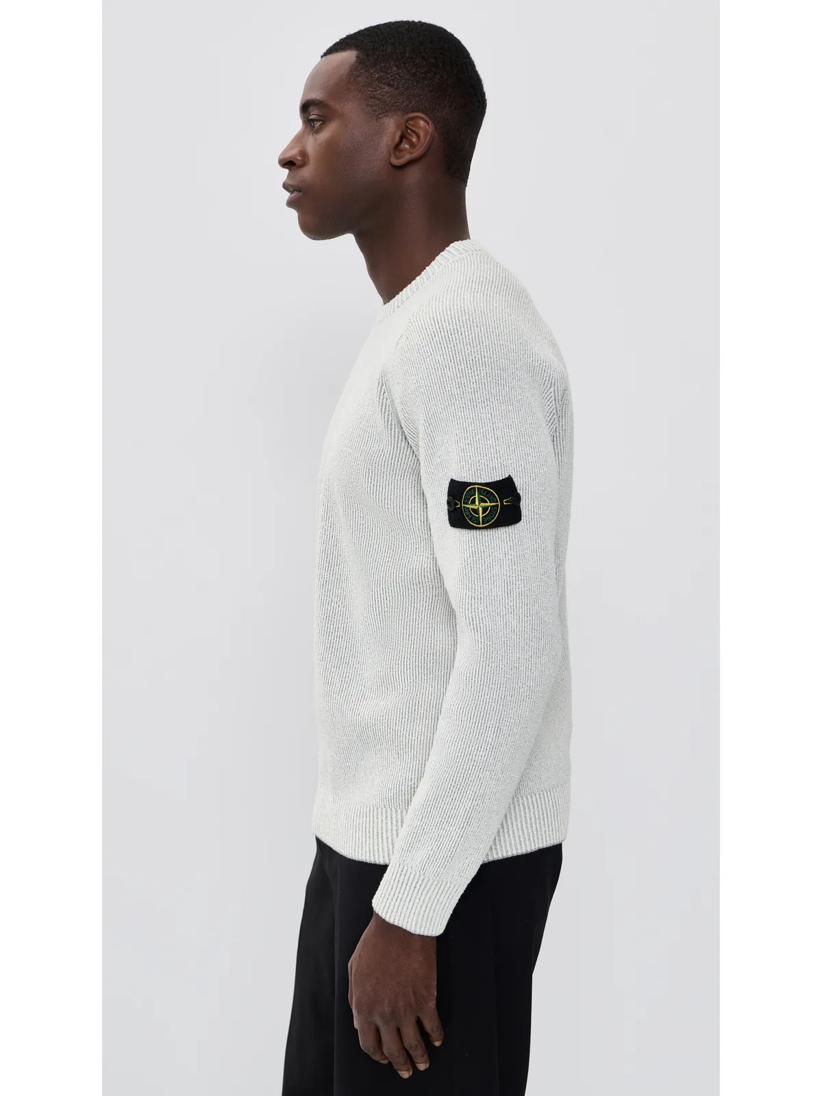 Stone Island コットン ブークレ セーター リブ編み メランジパールグレー - 画像4