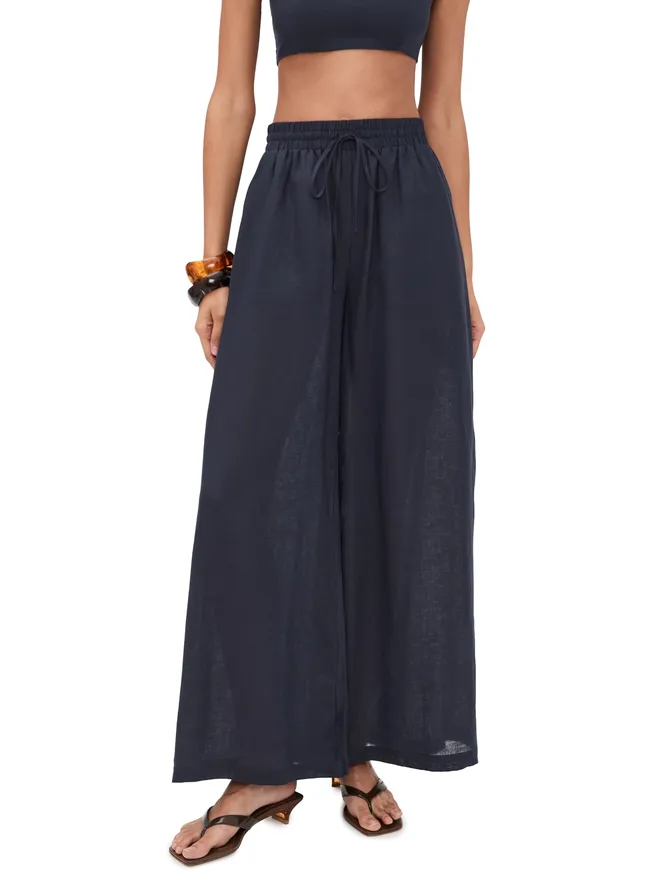 Susana Monaco Susana Monaco Solid Linen Pants Midnightの商品画像