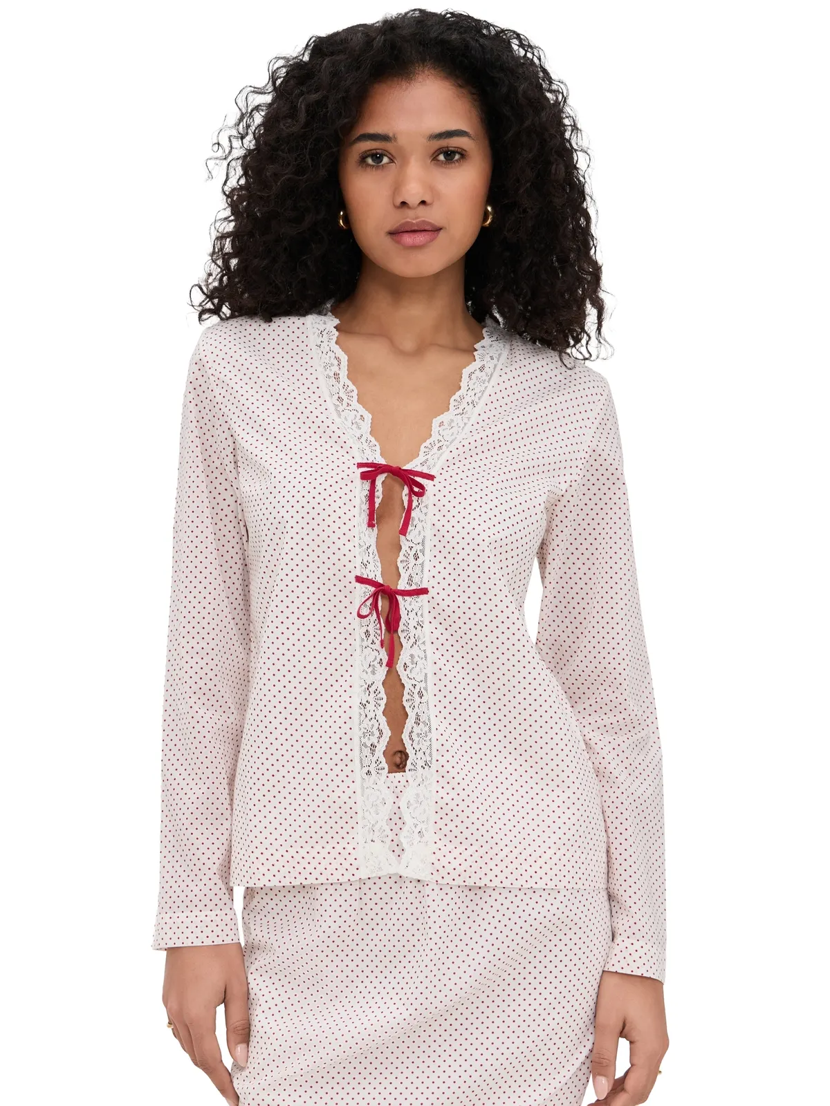 POSSE Marlowe Blouse クリーム＆レッド ポルカドット - 画像1