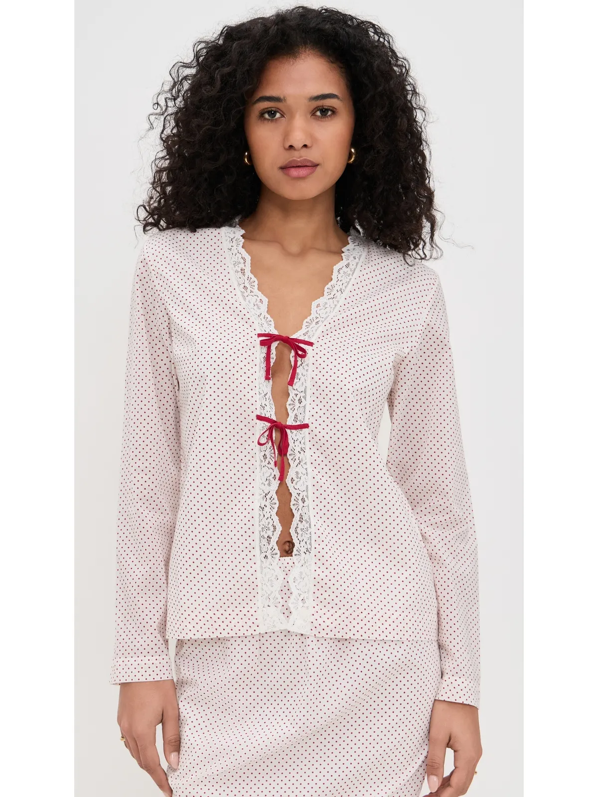 POSSE Marlowe Blouse クリーム＆レッド ポルカドット - 画像2