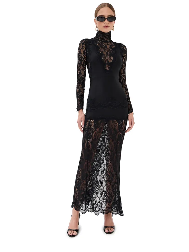 rabanne rabanne ロングドレス レースとジャージー ブラックの商品画像