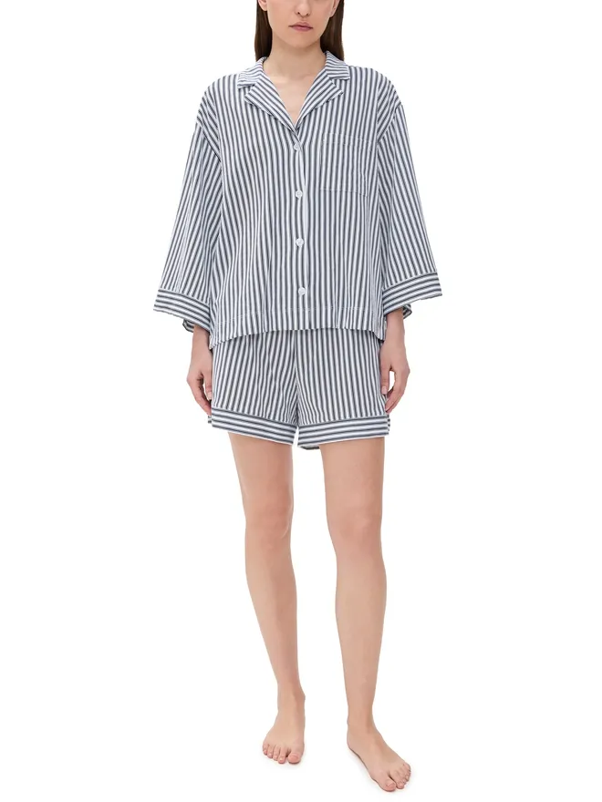 Petite Plume Petite Plume Pima Olivia Short Pajama Set White/Navy Stripeの商品画像
