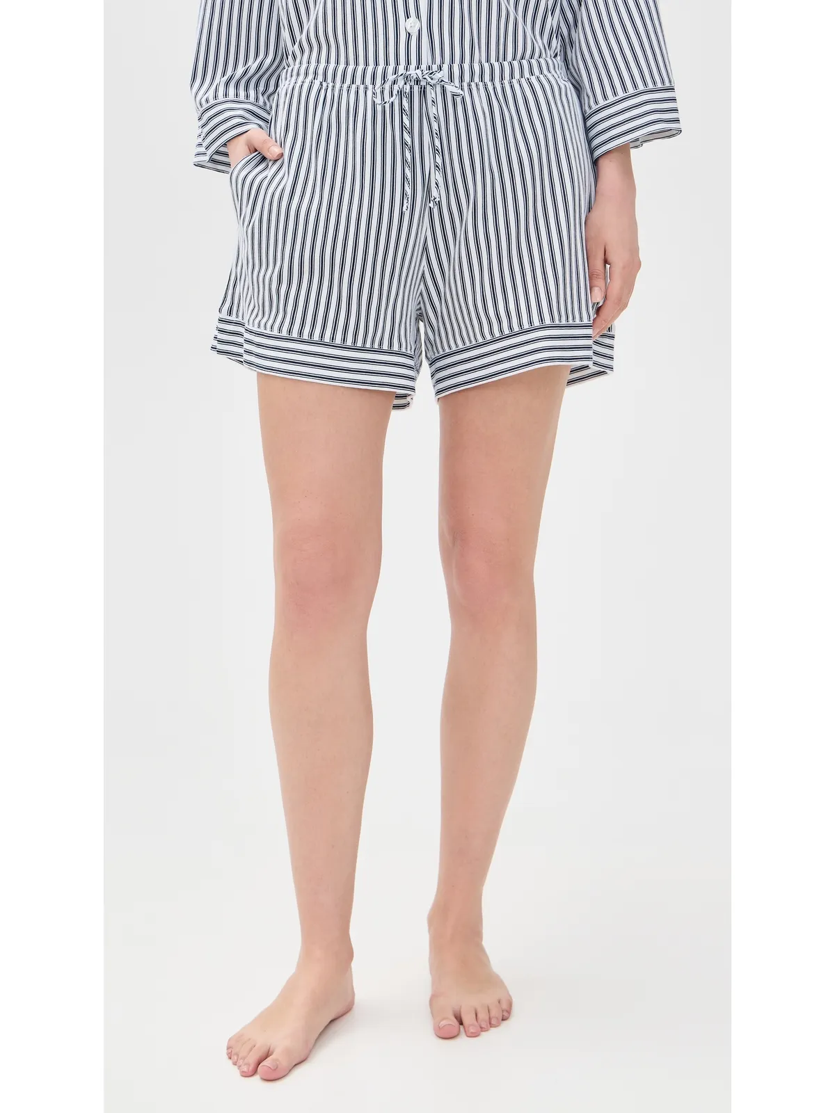 Petite Plume Pima Olivia Short Pajama Set White/Navy Stripe - 画像5
