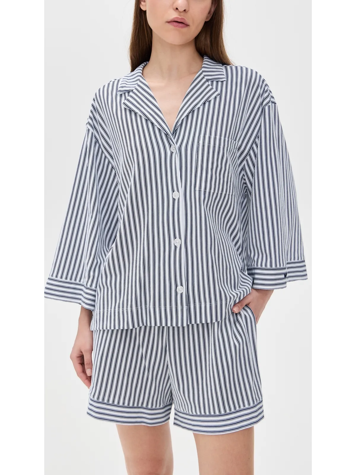 Petite Plume Pima Olivia Short Pajama Set White/Navy Stripe - 画像2
