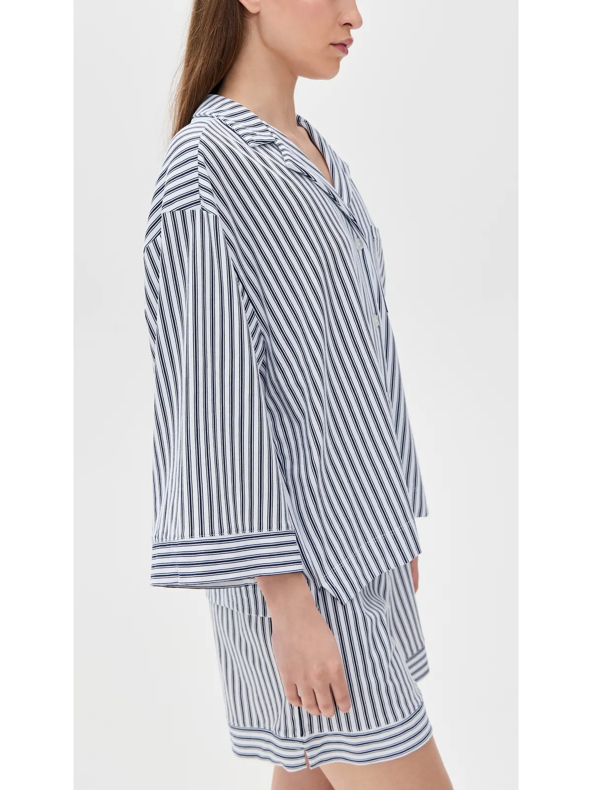 Petite Plume Pima Olivia Short Pajama Set White/Navy Stripe - 画像4