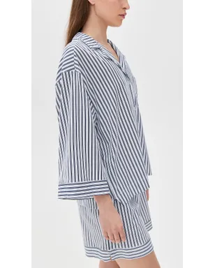 Petite Plume Pima Olivia Short Pajama Set White/Navy Stripe - サムネイル4