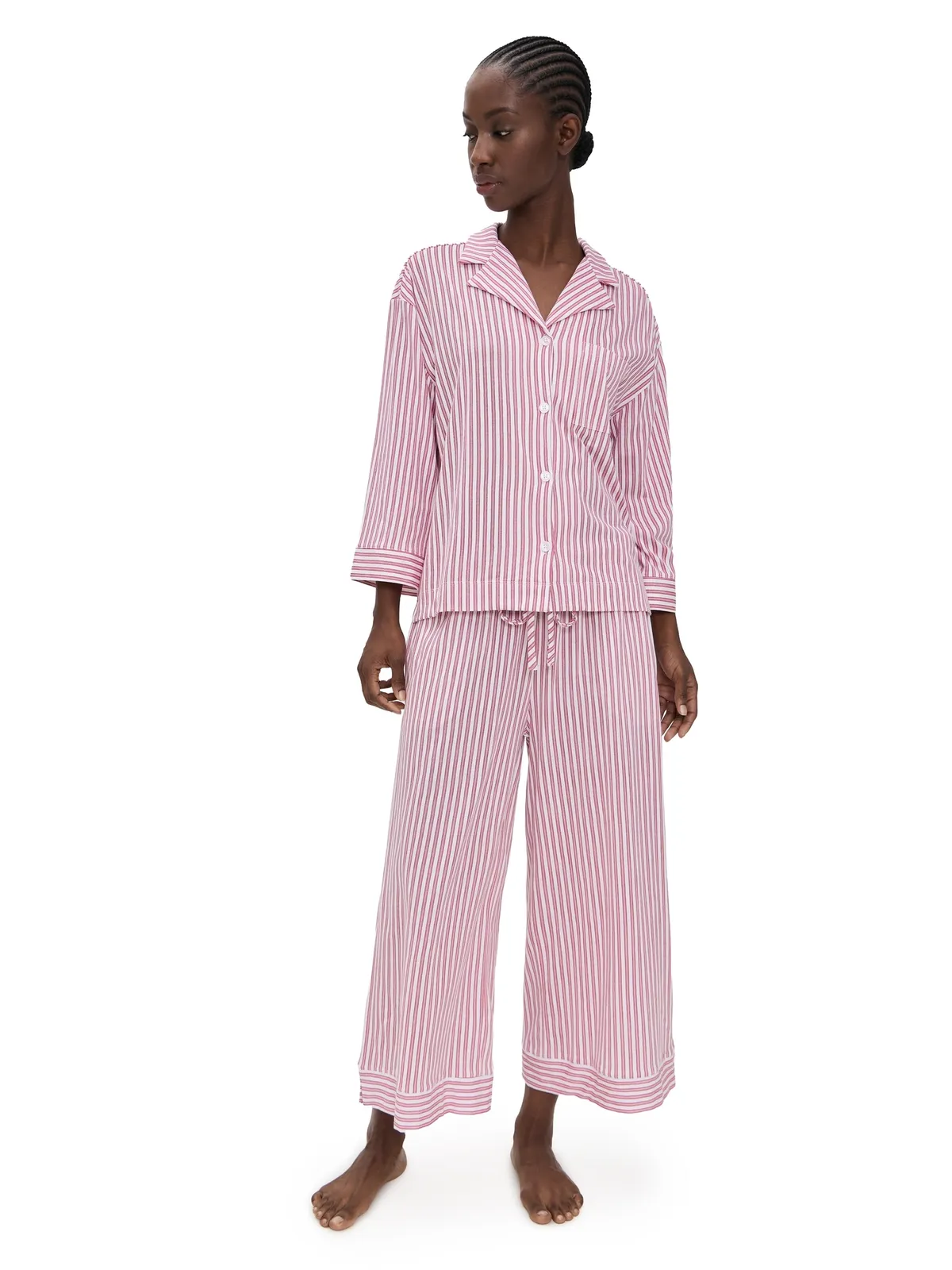 Petite Plume Luxe ピマ アンティーク ティッキング ワイドレッグ パジャマセット アンティークレッド - 画像1