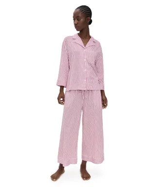 Petite Plume Luxe ピマ アンティーク ティッキング ワイドレッグ パジャマセット アンティークレッド - サムネイル1