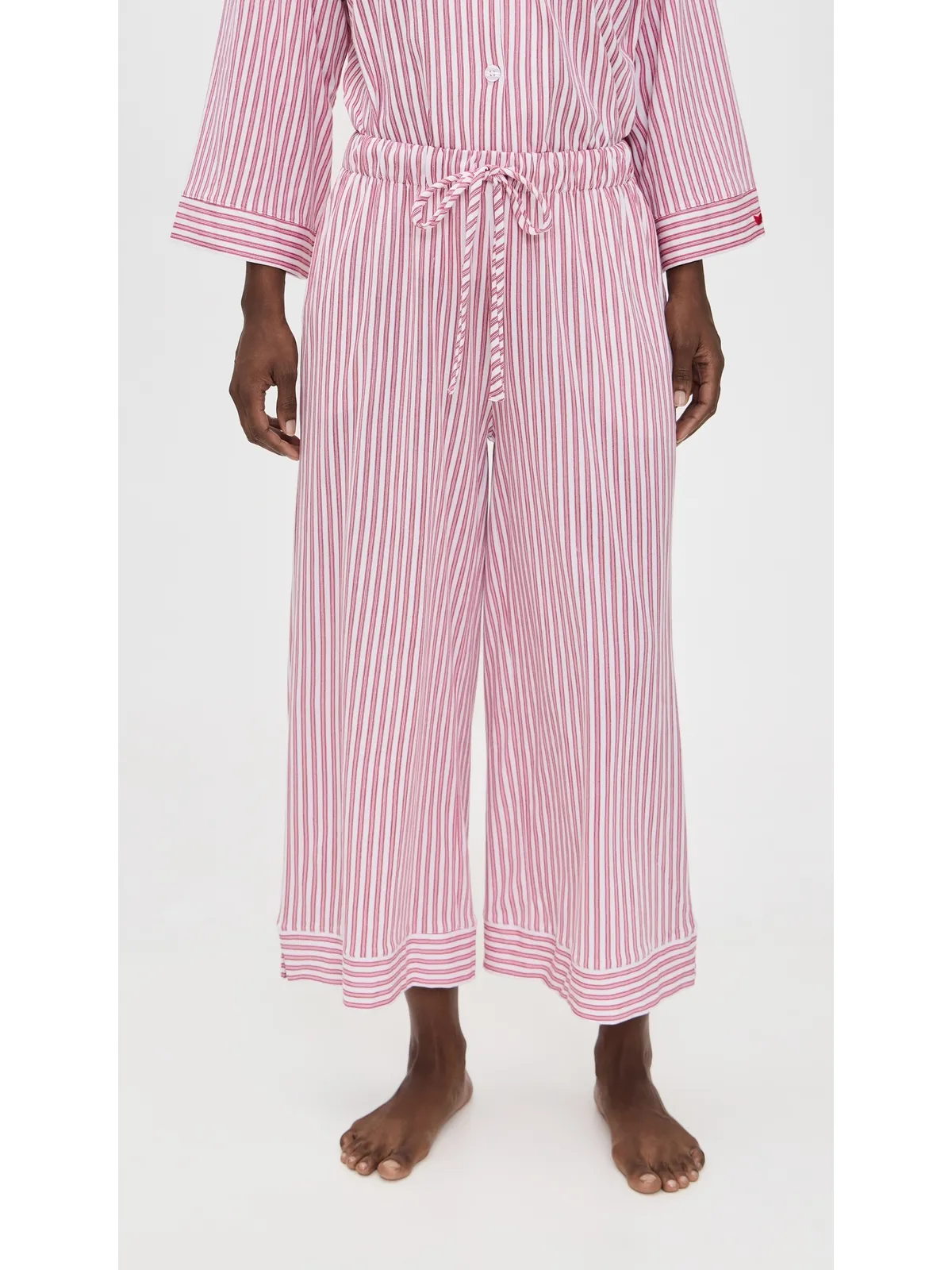 Petite Plume Luxe ピマ アンティーク ティッキング ワイドレッグ パジャマセット アンティークレッド - 画像5