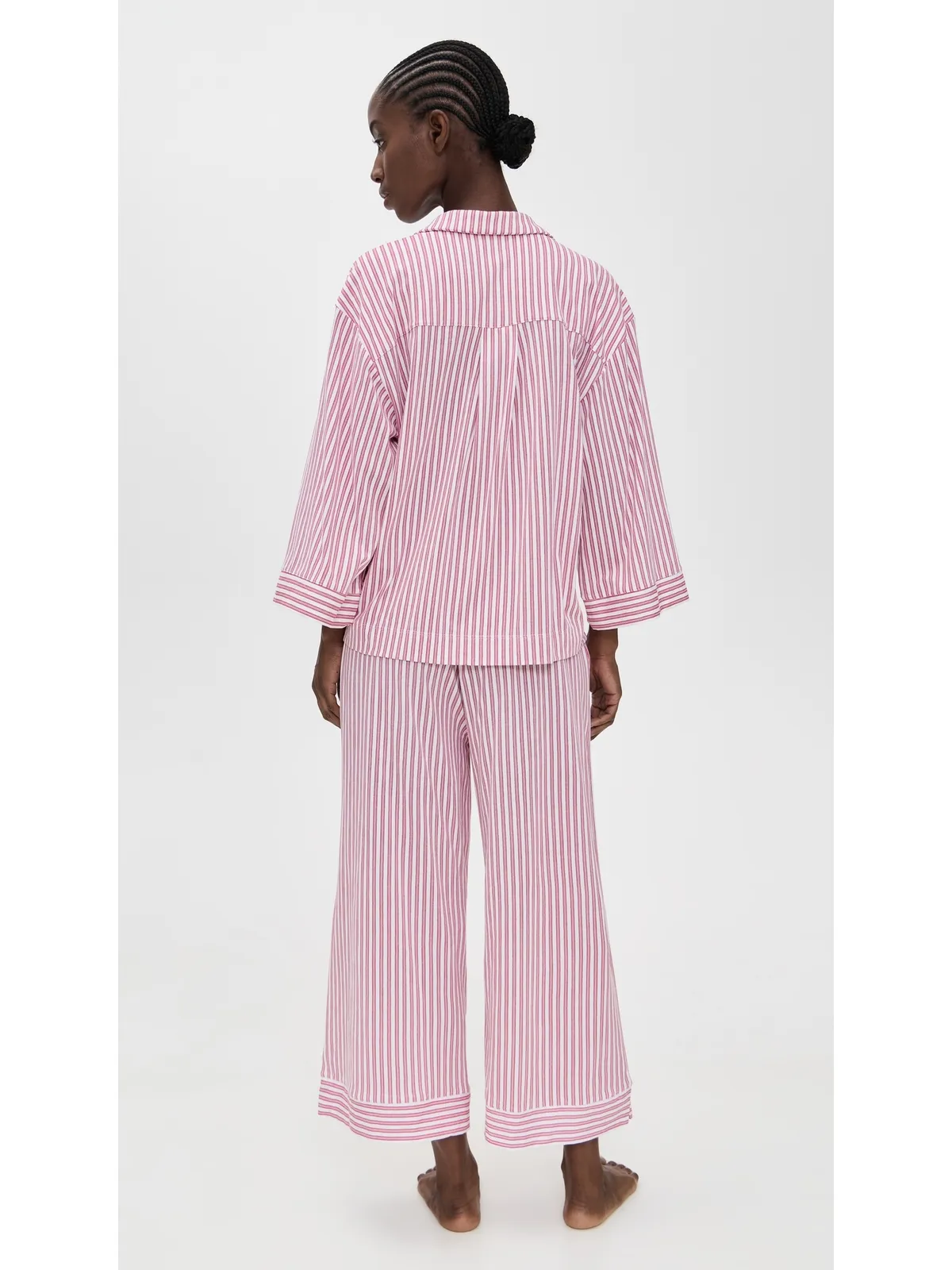 Petite Plume Luxe ピマ アンティーク ティッキング ワイドレッグ パジャマセット アンティークレッド - 画像3