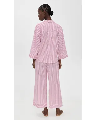 Petite Plume Luxe ピマ アンティーク ティッキング ワイドレッグ パジャマセット アンティークレッド - サムネイル3