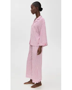 Petite Plume Luxe ピマ アンティーク ティッキング ワイドレッグ パジャマセット アンティークレッド - サムネイル4