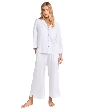 Petite Plume Luxe ピマホワイト ワイドレッグ パジャマセット - サムネイル1