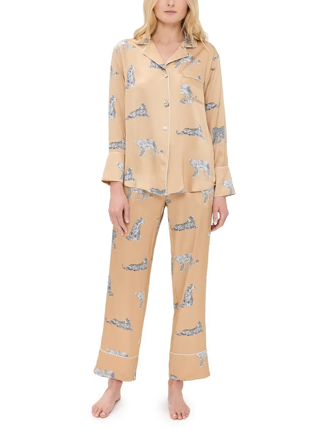 Petite Plume Petite Plume マルベリーシルク パンサー柄 シャンパン色 パジャマセットの商品画像