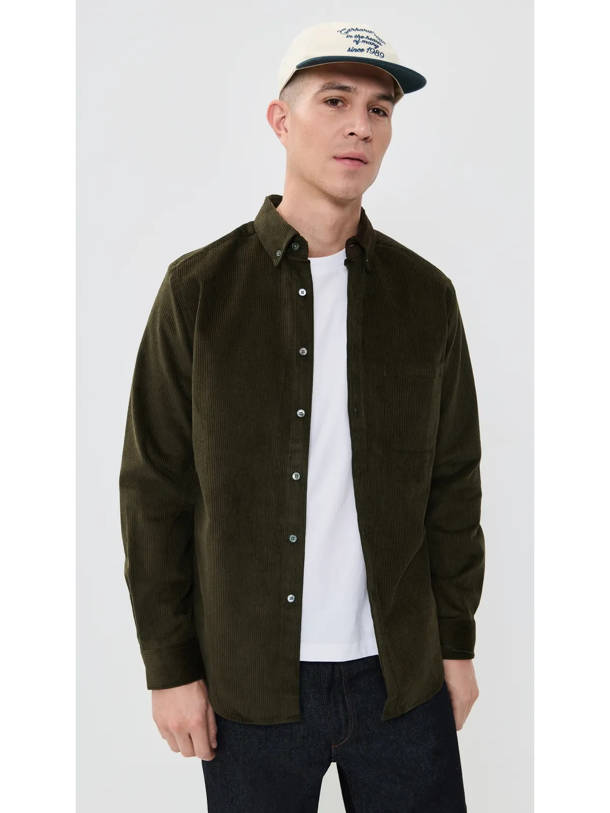 Portuguese Flannel オリーブ コーデュロイ ボタンダウンシャツ - 画像2