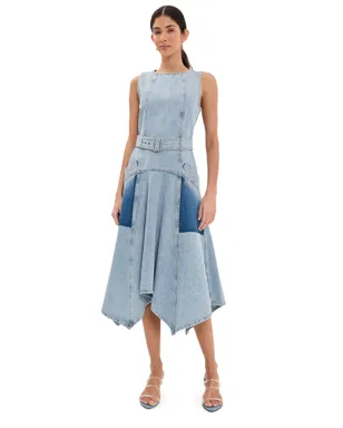 3.1 Phillip Lim ゴーストパッチ ノースリーブ ベルト付き デニムドレス ライトブルー - サムネイル1