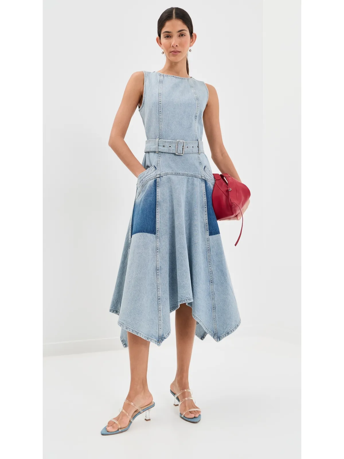 3.1 Phillip Lim ゴーストパッチ ノースリーブ ベルト付き デニムドレス ライトブルー - 画像6