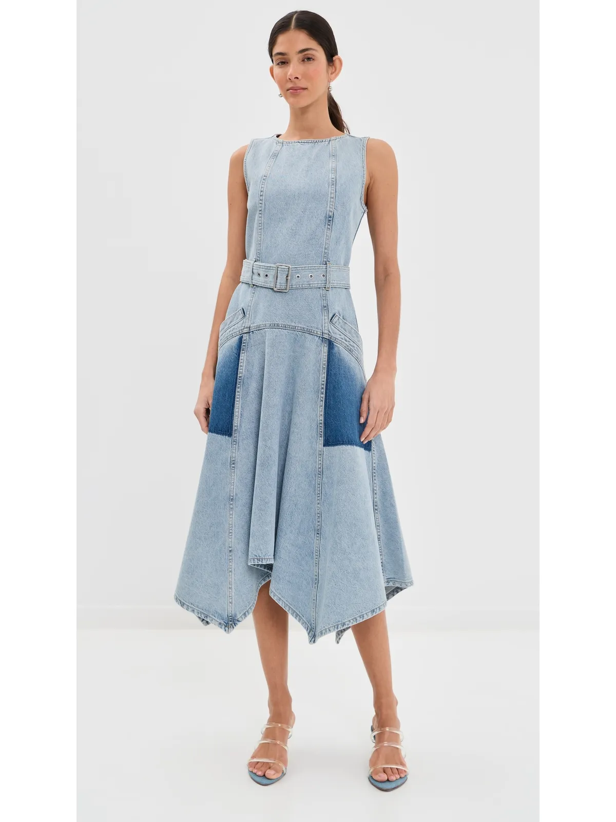 3.1 Phillip Lim ゴーストパッチ ノースリーブ ベルト付き デニムドレス ライトブルー - 画像3