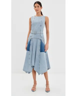 3.1 Phillip Lim ゴーストパッチ ノースリーブ ベルト付き デニムドレス ライトブルー - サムネイル3