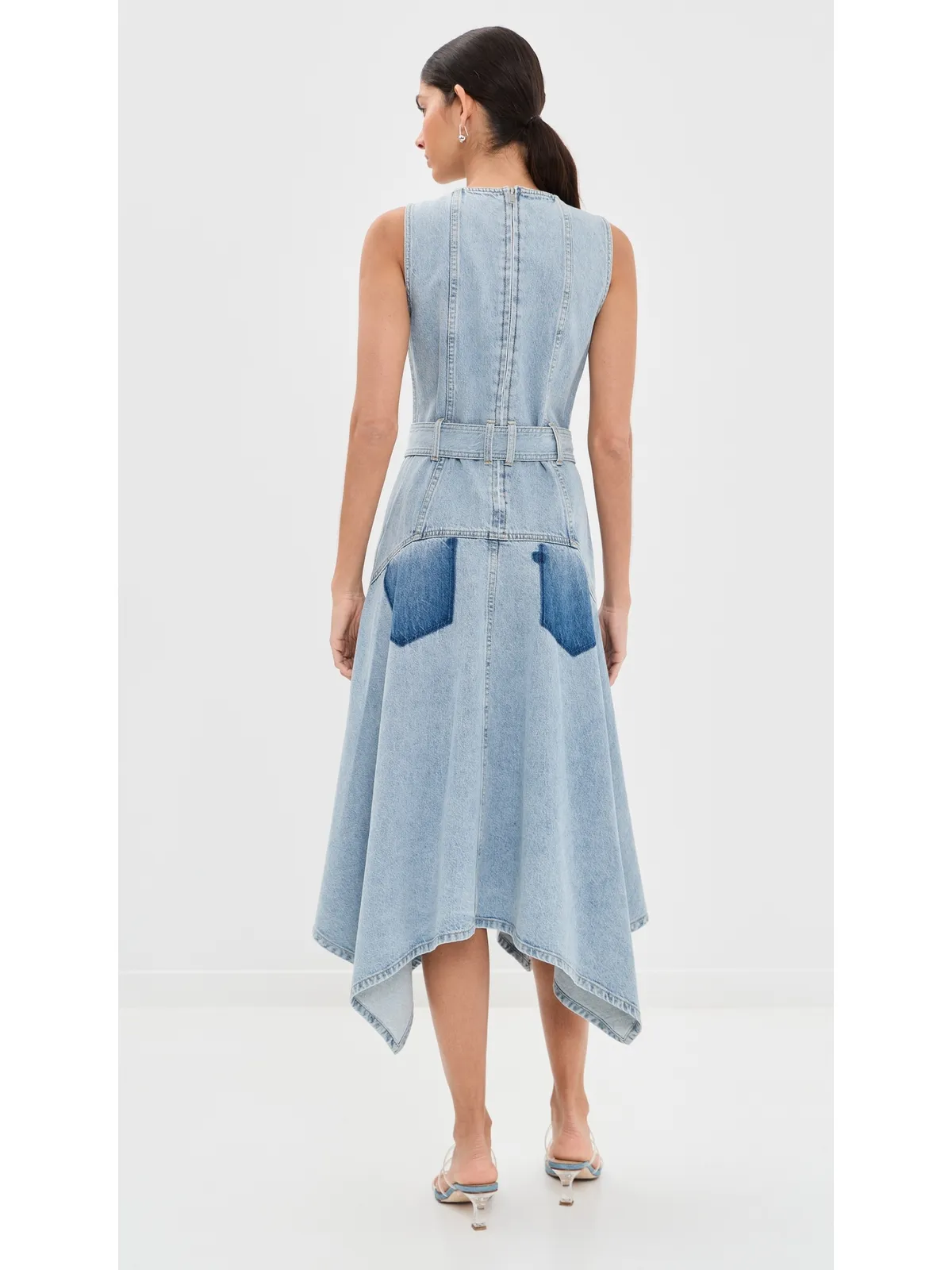 3.1 Phillip Lim ゴーストパッチ ノースリーブ ベルト付き デニムドレス ライトブルー - 画像4