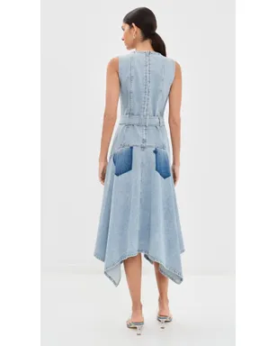 3.1 Phillip Lim ゴーストパッチ ノースリーブ ベルト付き デニムドレス ライトブルー - サムネイル4