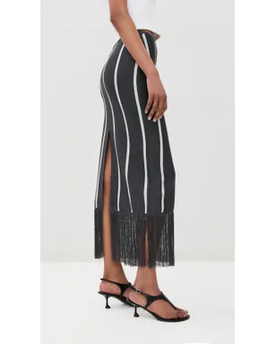 3.1 Phillip Lim ストライプ ミディ丈スカート フリンジ付き Slate Multi - サムネイル4