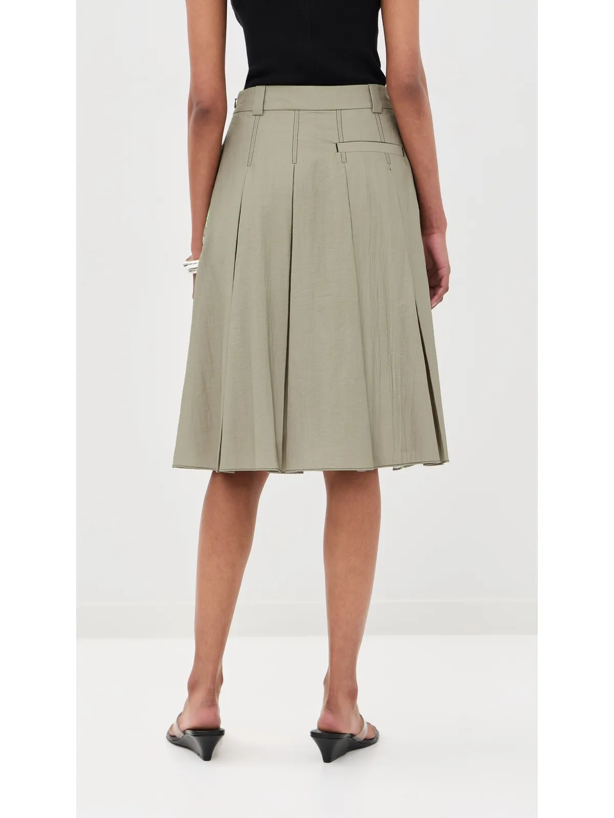 3.1 Phillip Lim プリーツ膝丈スカート（Sage Multi） - 画像3