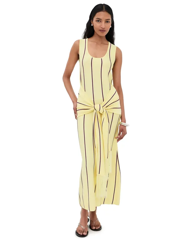 3.1 Phillip Lim 3.1 Phillip Lim ストライプ ミディ丈 タンクドレス ウエスト フリンジタイ ユズ マルチの商品画像