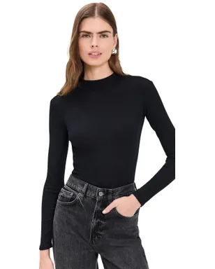 perfectwhitetee Lauryn Mock Neck Rib Long Sleeve Tee - サムネイル1