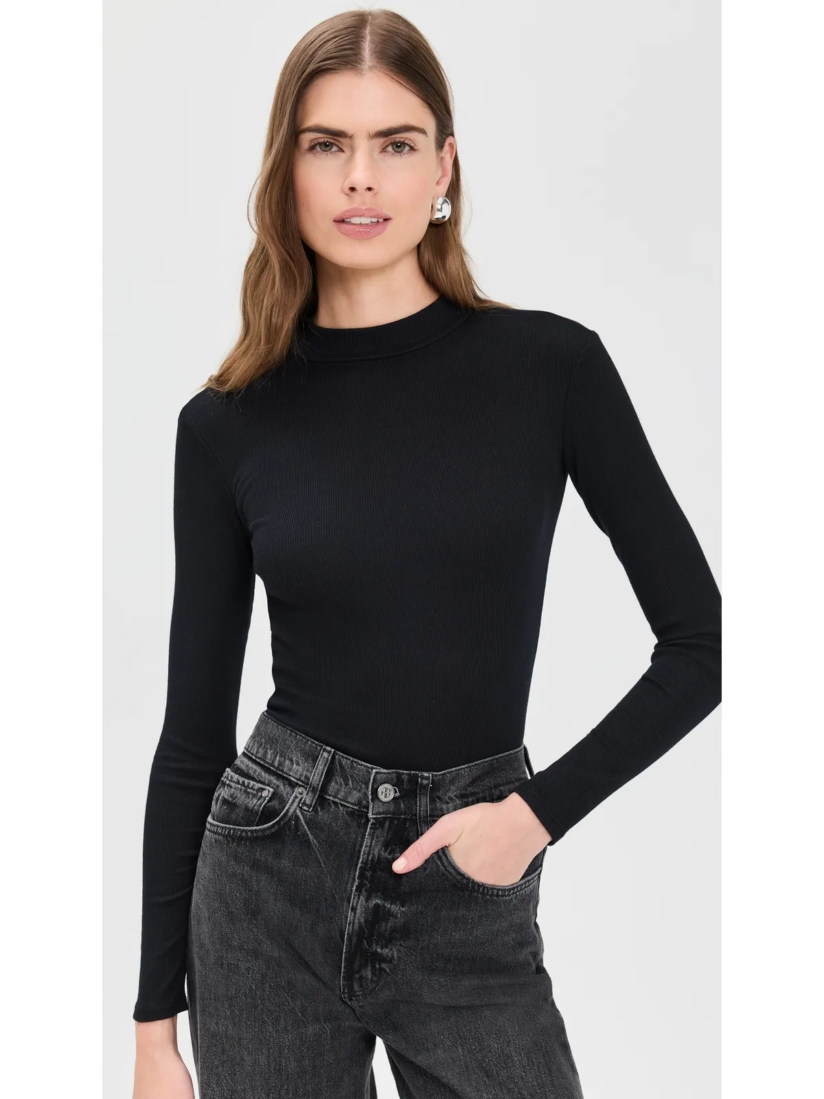 perfectwhitetee Lauryn Mock Neck Rib Long Sleeve Tee - 画像2