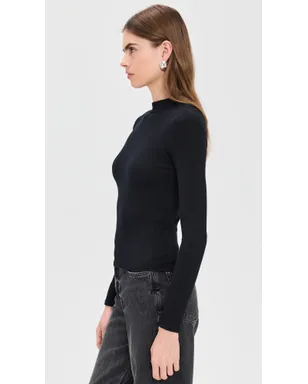 perfectwhitetee Lauryn Mock Neck Rib Long Sleeve Tee - サムネイル4
