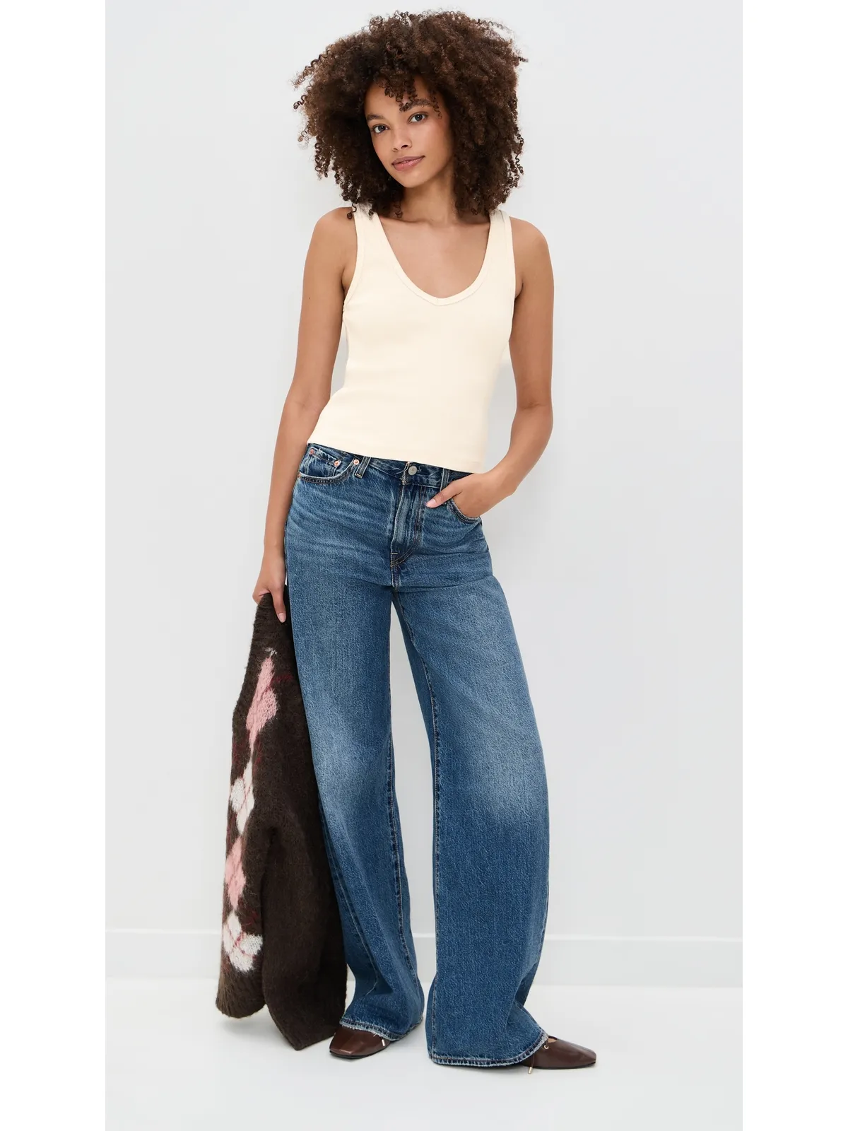 perfectwhitetee ストラクチャードリブVネックタンクトップ - 画像5