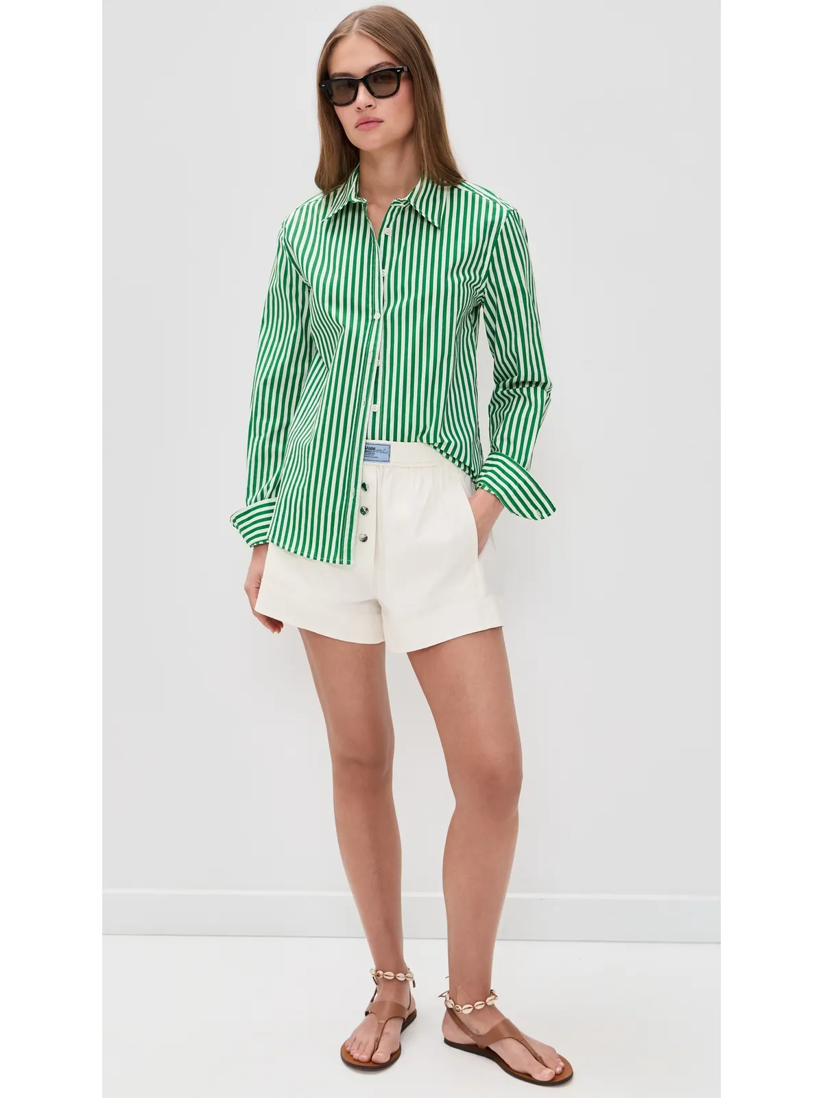 perfectwhitetee ジゼル コットンポプリン スリムフィット ボタンダウン グラスストライプ - 画像5