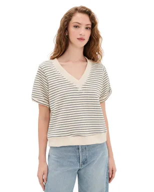 perfectwhitetee フレンチテリー ストライプ Vネック 半袖スウェット - サムネイル1