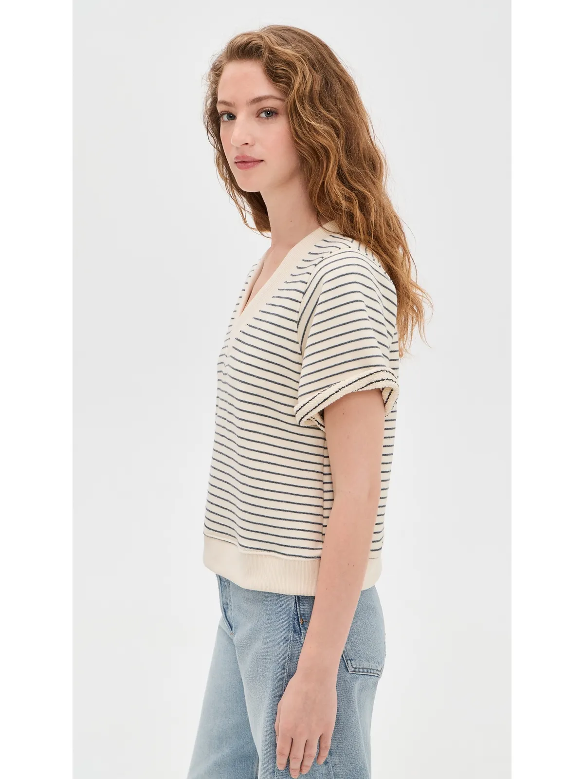 perfectwhitetee フレンチテリー ストライプ Vネック 半袖スウェット - 画像5