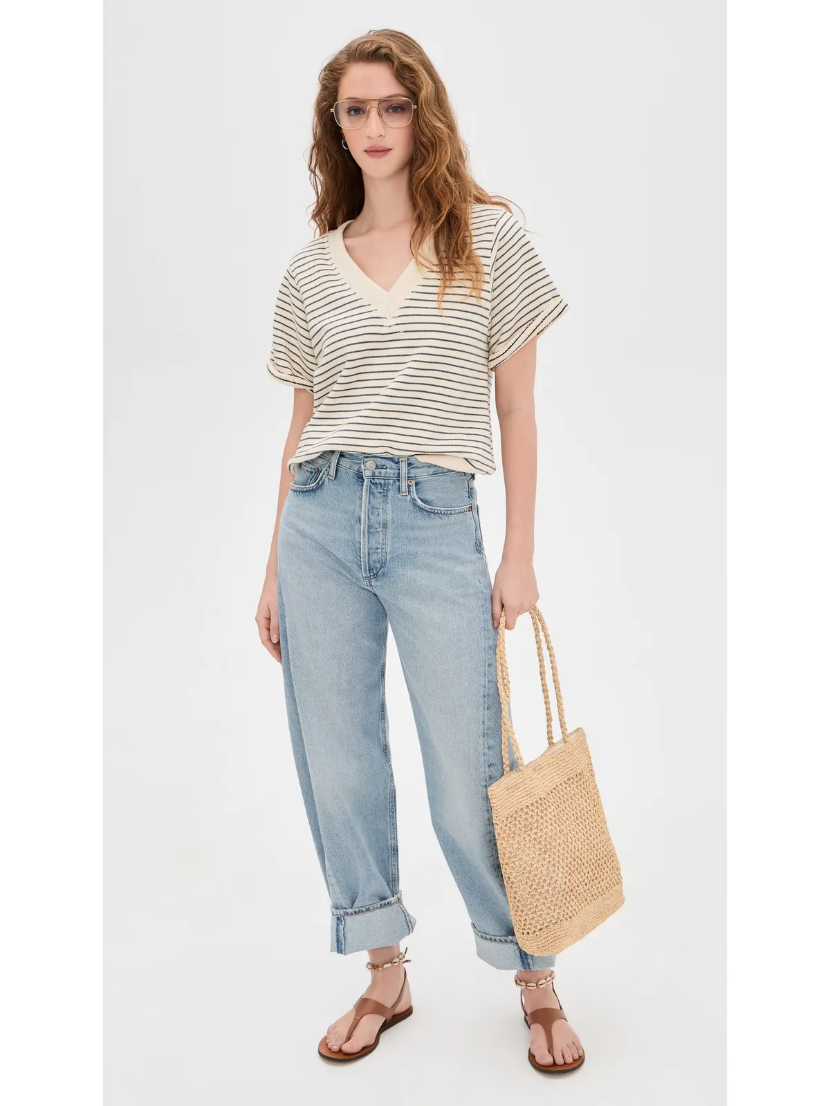 perfectwhitetee フレンチテリー ストライプ Vネック 半袖スウェット - 画像6