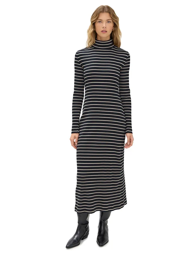 Proenza Schouler White Label Proenza Schouler White Label フランセスドレス ストライプリブ ブラック/マッシュルームの商品画像
