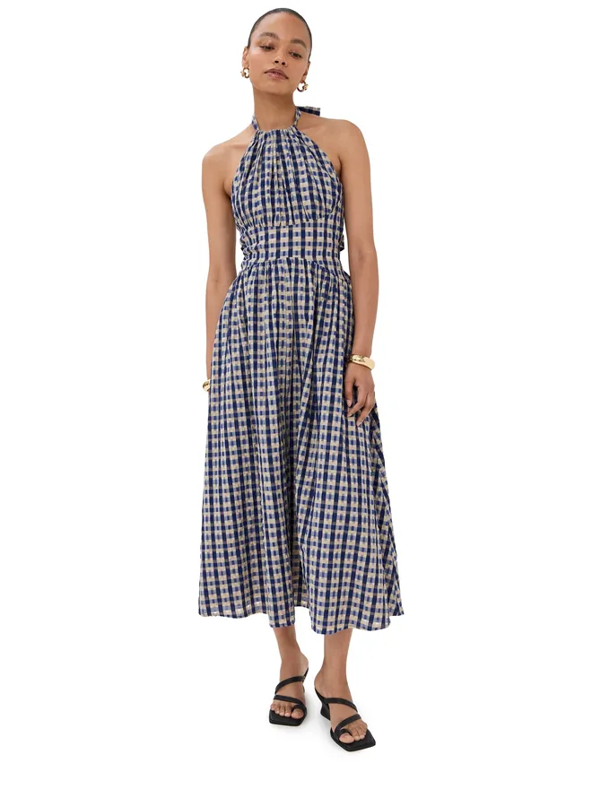 Rosie Assoulin Rosie Assoulin ホルター ネイビー チェック ドレスの商品画像