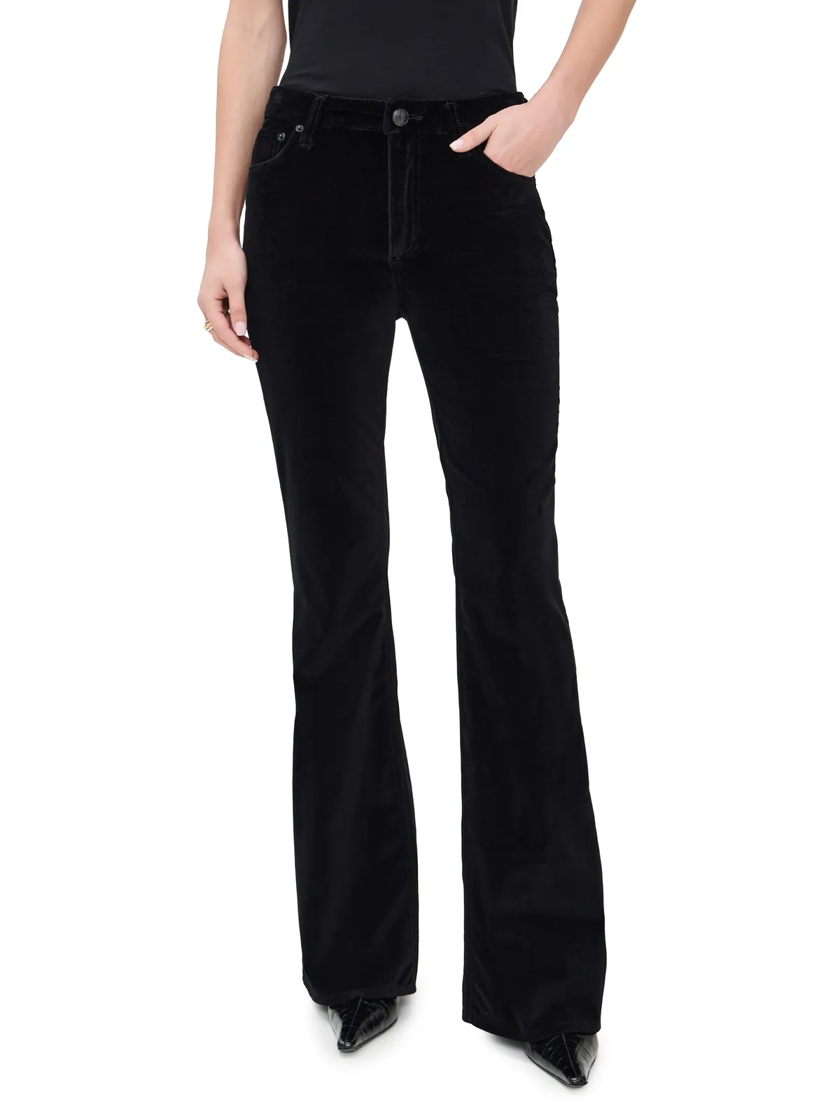 rag & bone Dahlia Velvet フルフレアパンツ ブラックベルベット 25 - 画像1