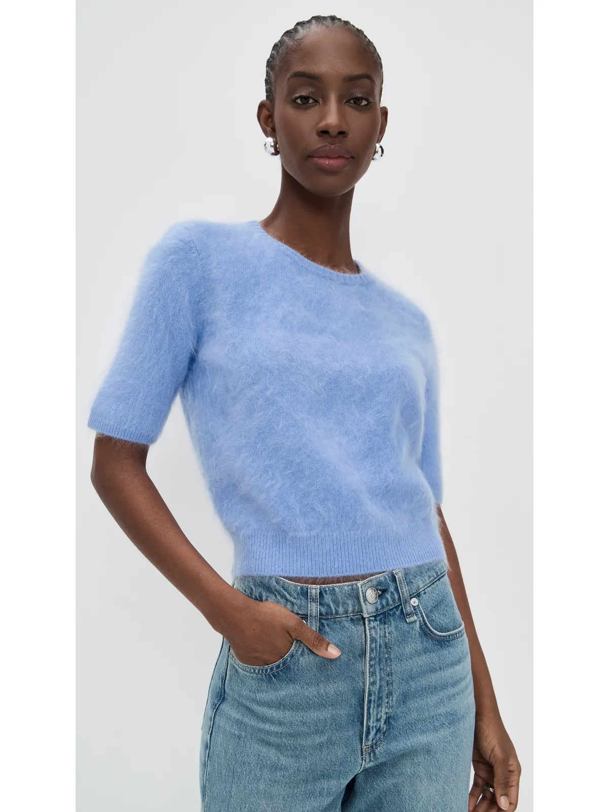 rag & bone Jada 起毛カシミヤ 半袖 クルーネック プルオーバー ライトブルー - 画像2