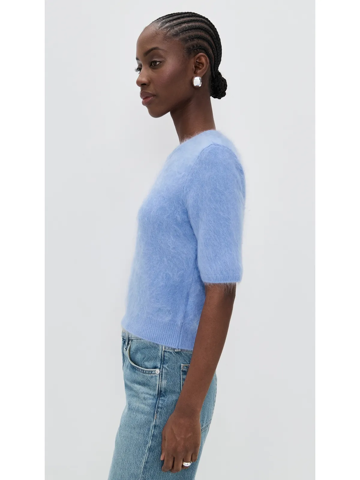 rag & bone Jada 起毛カシミヤ 半袖 クルーネック プルオーバー ライトブルー - 画像4
