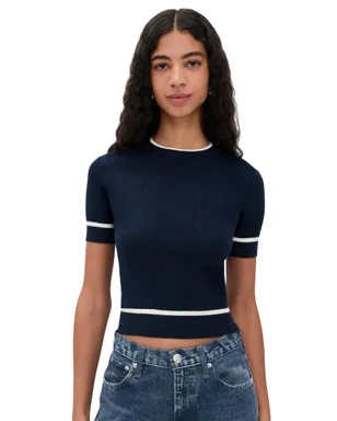 rag & bone KassyリブショートスリーブTシャツ ネイビー - サムネイル1