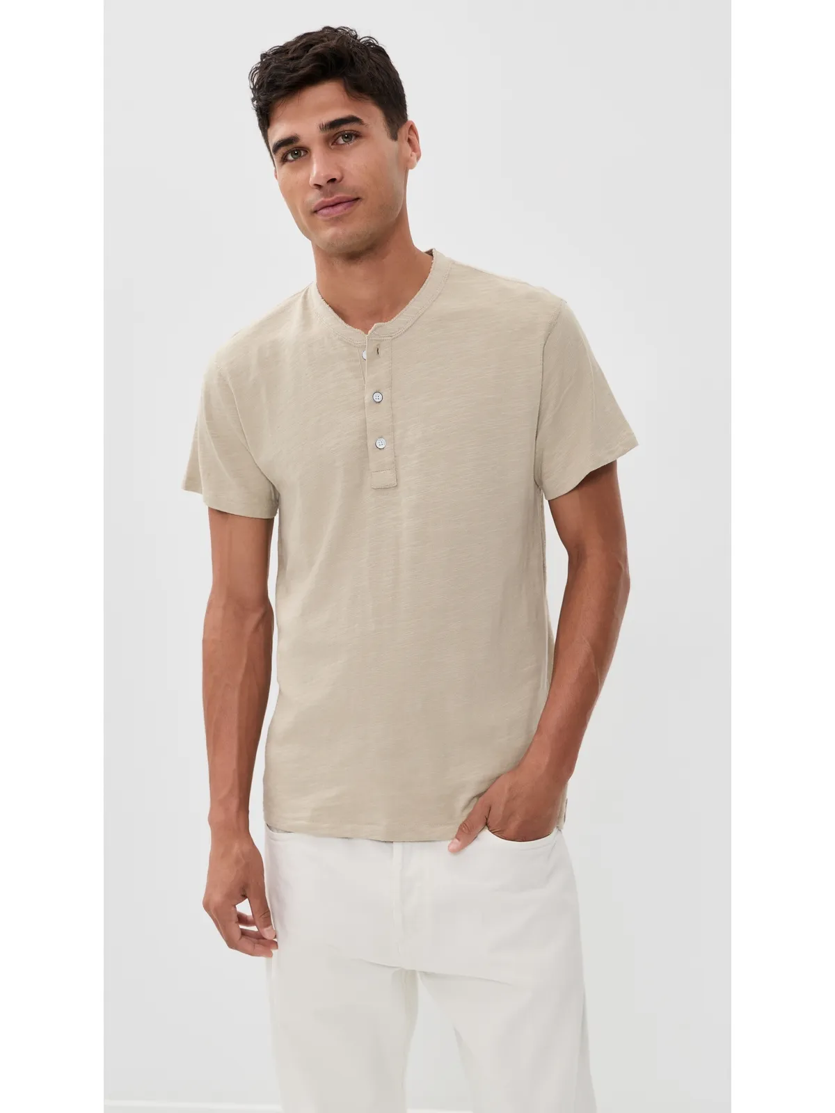 rag & bone Classic Flame 半袖ヘンリーネックTシャツ タウペ M - 画像2