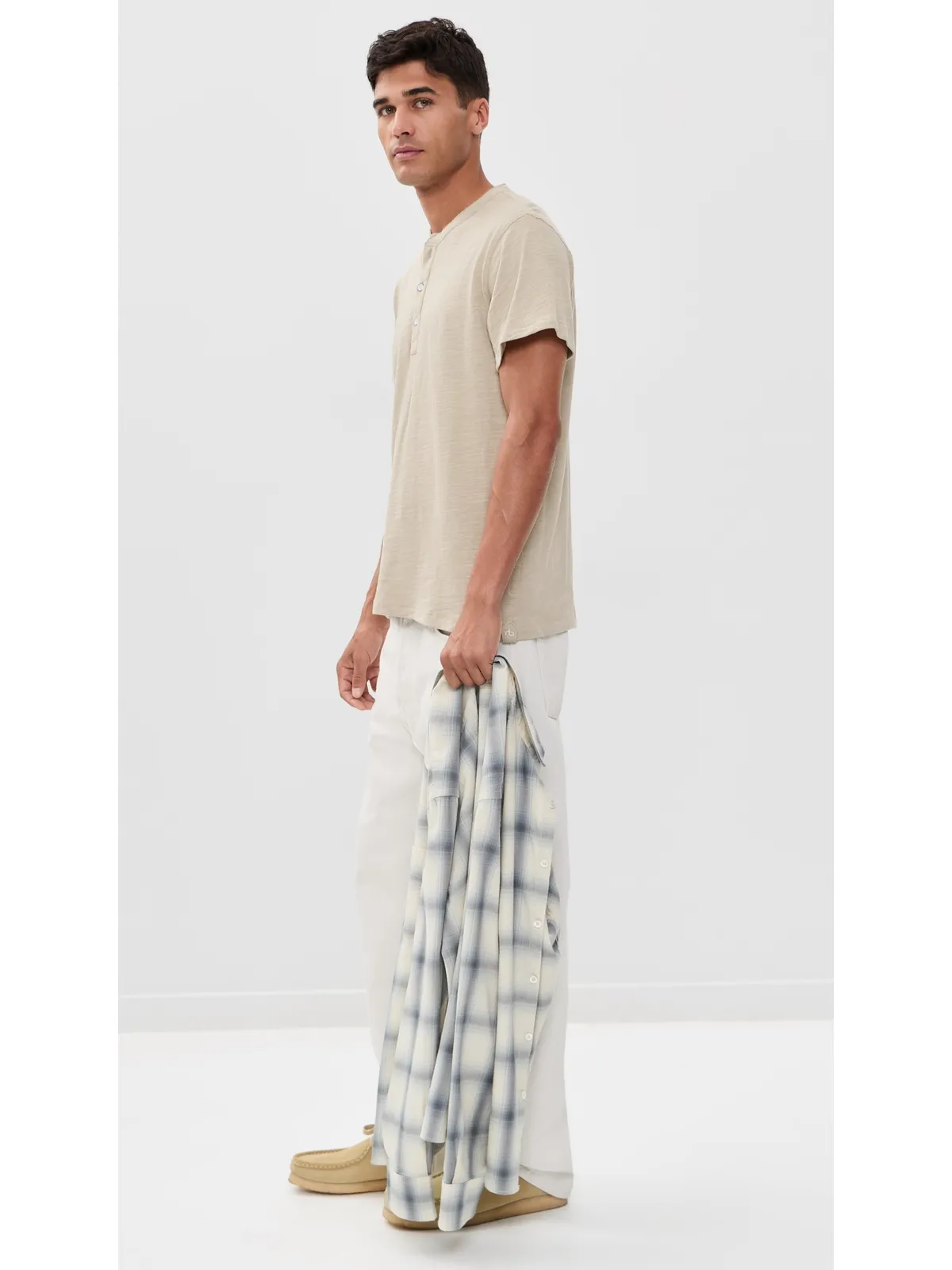 rag & bone Classic Flame 半袖ヘンリーネックTシャツ タウペ M - 画像4