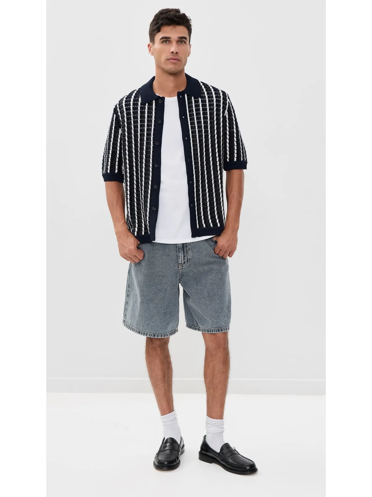 rag & bone ダルトン 半袖 クロシェ シャツ Navml - 画像5