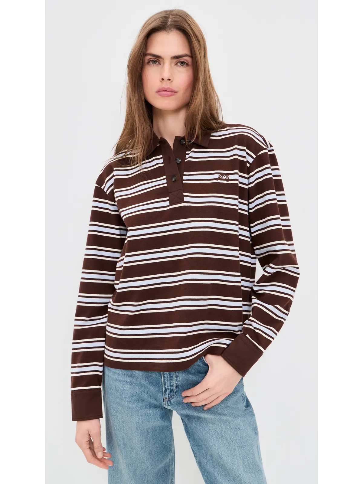 rag & bone ストライプ ロングスリーブ ラグビーシャツ ブラウン M - 画像2